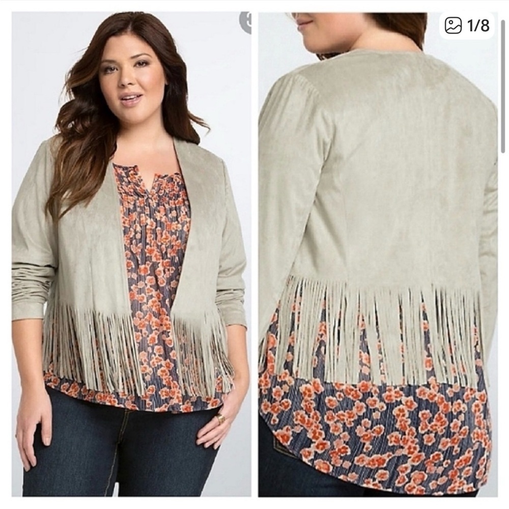Torrid Festival Piece! Light Taupe Fringe Suede Open Blazer cowboy jacket 0x